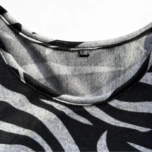Zebra print long sleeve top Y2K black grey animal print L/XL 💋 - Picture 5 of 7
